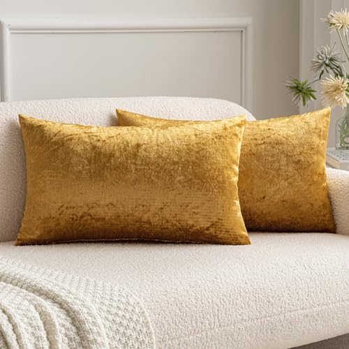 MIULEE 12x20 Inch Lumbar Velvet Throw Pillow Covers Dark Gold by MIULEE