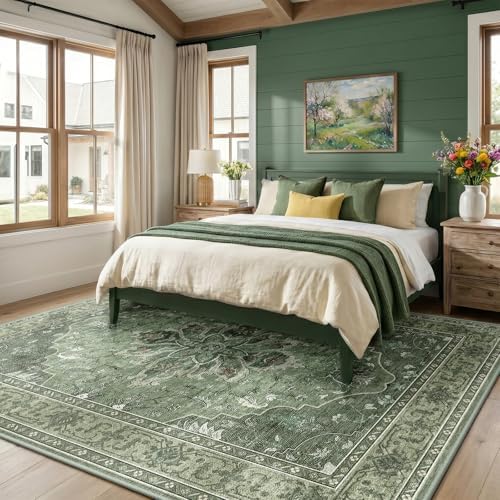 RELEANY Washable Area Rug, Large 9'x12', Green/Dark Green/Gray - Image 2