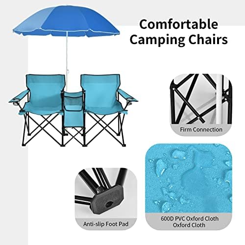 ARLIME Double Folding Beach Chairs with Umbrella, Outdoor Picnic Portable Loveseat Chairs with Removable Umbrella & Mini Table Carrying Bag, Camping Chair for Patio, Pool, Park (Turquoise) - Image 5