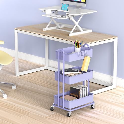 Simple Houseware 3-Tier Heavy Duty Metal Utility Rolling Cart, Purple - Image 2