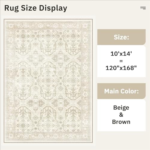Soalmost 10x14 Area Rugs for Living Room Washable Rug Non-Slip Beige/Brown - Image 5