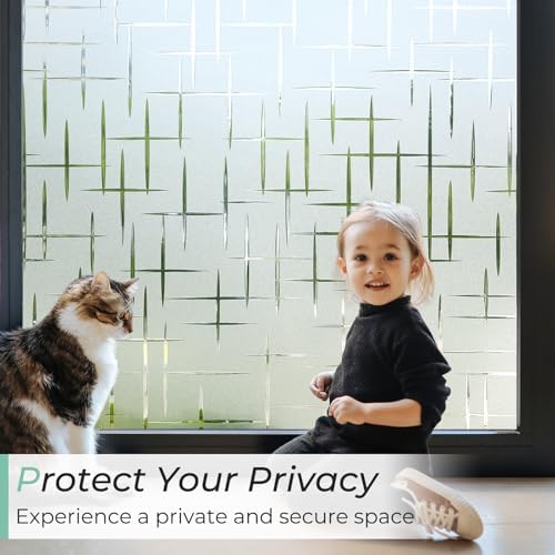 DOWELL Window Privacy Film Frosted Glass Window Film, Sun Blocking Non-Adhesive Glass Cling, Decorative Door Sticker, Self Static-Cling Tint Covering for Home Office, Cross Pattern 35.4" x 157.5" - Image 2