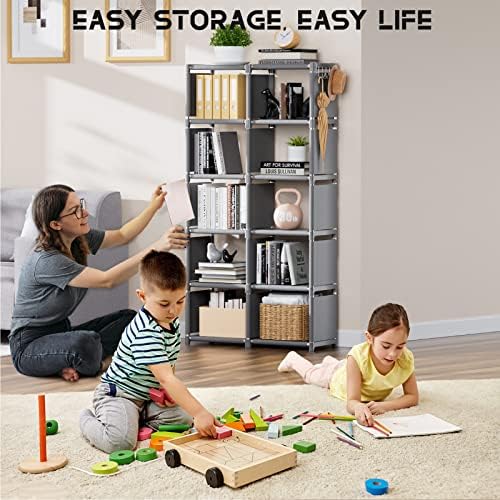 Mavivegue Book Shelf, 12 Cube Storage Organizer, DIY Bookcase, Metal Cube Bookshelf,Tall Book case for Bedroom, Living Room,Office,Closet Storage Organizer, Grey Cubicle Storage Rack - Image 2