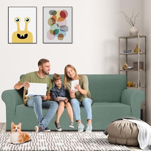 MAXIJIN Stretch Oversized Couch Covers for 3 Cushion Couch (91"-110"), 1-Piece Large Sofa Cover Slipcover Furniture Protector for Kids,Dogs (Extra Large, Diamond Pattern Pea Green) - Image 2