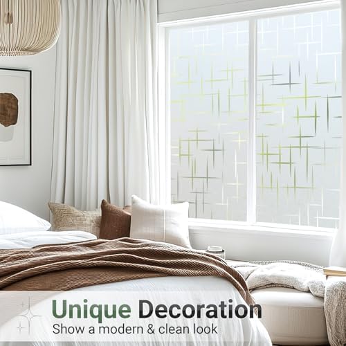 rabbitgoo Frosted Window Privacy Film, Cross Pattern, No Glue, 11.8"x157.4" - Image 3