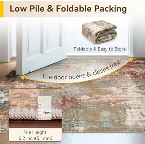RELEANY Washable 3'x5' Abstract Area Rug for Living Room Rustic Brown - Image 6