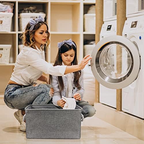 TheWarmHome Storage Bins - Medium 3 Pack Storage Baskets for Organizing Shelves | Fabric Storage Cubes Organizer for Linen Closet Nursery Home Decor Grey - Image 6