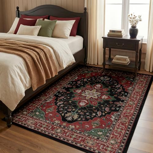 RELEANY Washable Area Rug, 4'x6', Red/Black - Image 3