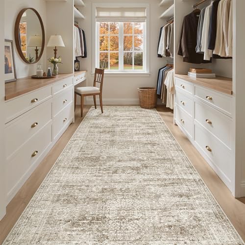 Soalmost Washable 4x10 Hallway Runner Rug Non-Slip Kitchen Entry Rugs Brown - Image 4