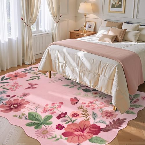Lahome Floral Living Room Rugs, Washable Pink Area Rugs 5x7 Rug for Bedroom - Image 3