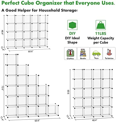 C&AHOME 20-Cube Shelf, Plastic Cube Storage Organizer, DIY Bookshelf White - Image 3