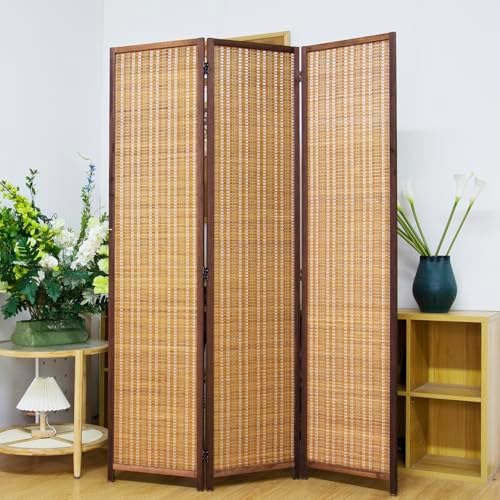 3 Panel Bamboo Room Divider Screen,5.6 FT Tall Bamboo Divider Folding Panel Screen,Freestanding Panel Divider for Room Seperation,Brown - Image 2