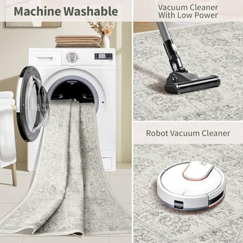 Rugxara 4x6 Vintage Boho Washable Rug for Bedroom(Grey) - Image 5