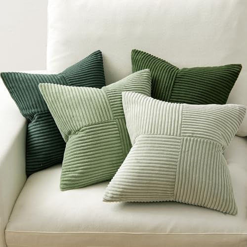MIULEE Spring Green Decorative Throw Pillow Covers 18x18 Inch Set of 4 Boho Farmhouse Cushion Covers Mordern Nordic Pillow Cases Soft Corduroy Gradient Home Decor for Couch Sofa Living Room Bed - Image 4