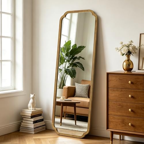 WallBeyond Full Length Mirror Wall Mounted 65"x22", Rustic Wooden Frame Floor Mirror, Large Full Body Mirror for Bedroom, Leaning or Hanging Against Wall, Natural - Image 3