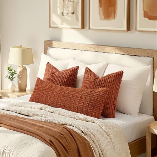 MIULEE Fall Lumbar Corduroy Throw Pillow Cover for Bed 14x36 Dark Rust - Image 2