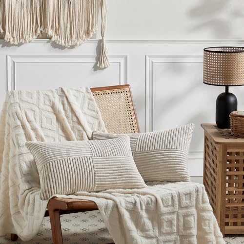 Fancy Homi 2 Packs Neutral Taupe Lumbar Decorative Throw Pillow Covers 16x32 Inch for Living Room Couch Bed Sofa, Farmhouse Home Decor, Soft Striped Corduroy Rectangle Accent Cushion Case 40x80 cm - Image 6