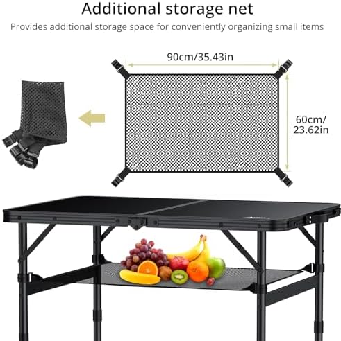Anbte Folding Camping Table, 36" x 24" Picnic Table with Storage Net, Black - Image 5
