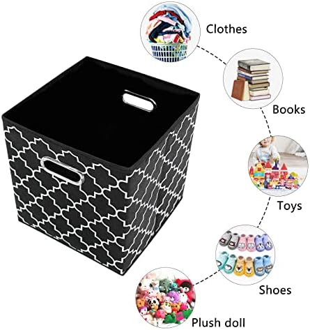 11 Inch Cube Storage Bins , Fabric Cube Organizer Bins with Handle, Foldable Cube Bins for Cloth or Accessary Storage, 11x11x11 Set of 3 (Black Light) - Image 6