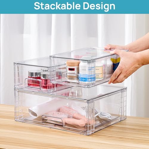 Vtopmart Clear Stackable Storage Drawers, 3 Pack Wide Organizer Set - Image 4