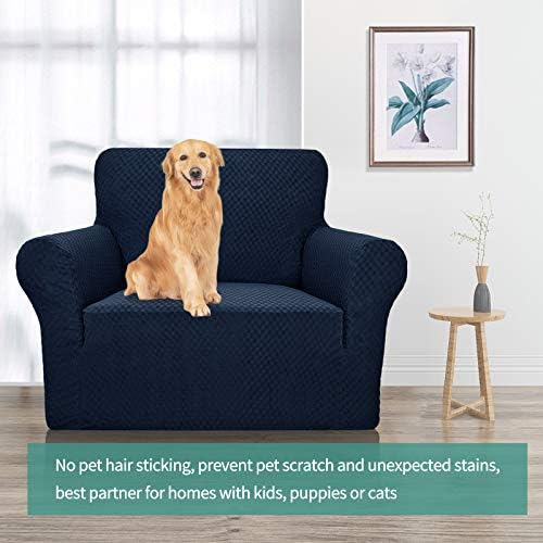 YEMYHOM Couch Cover Latest Jacquard Design High Stretch Sofa Chair Covers for Living Room, Pet Dog Cat Proof Armchair Slipcover Non Slip Magic Elastic Furniture Protector (Small, Navy) - Image 2