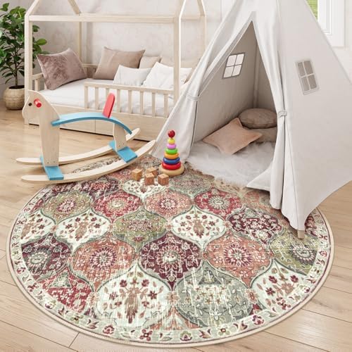 Lahome Moroccan Round Area Rugs, Washable Small Round Rug 3ft Non-Slip - Image 3