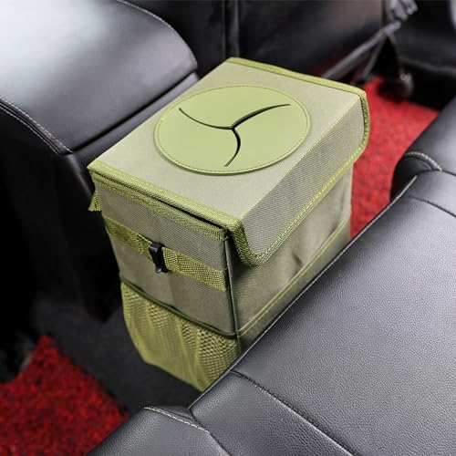AOKJOY Car Garbage can with lid Leak Proof Vehicle Trash Can 3 Storage Pockets Hanging Waterproof car Trash Bag for SUV Green - Image 4