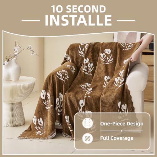 Couch Cover for Dogs Washable Sofa Cover, Sectional Couch Covers, Sofa Covers for 2 Cushion Couch, Non Slip Stripe Sofa Slipcovers Furniture Protector (Floral ‌Brown 91x71) - Image 7