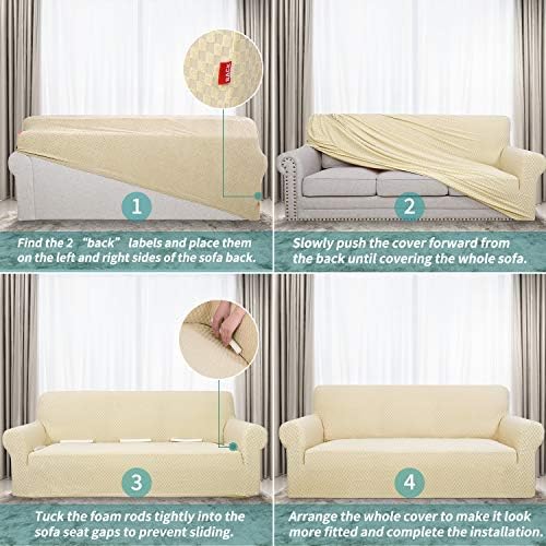 YEMYHOM Couch Cover Latest Jacquard Design High Stretch Sofa Covers for 3 Cushion Couch, Pet Dog Cat Proof Slipcover Non Slip Magic Elastic Furniture Protector (Sofa, Beige) - Image 6