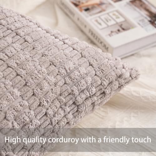 Pack of 2 Corduroy Decorative Throw Pillow Covers 18x18 Inch, Silver Gray - Image 2