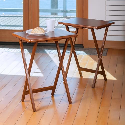 Winsome Alex Set of 2 Foldable Snack Tables, Walnut - Image 4