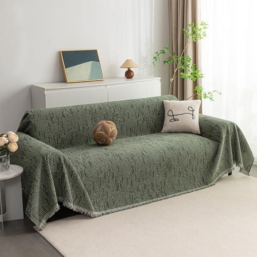 MYSKY HOME Couch Covers for 2 Cushion Couch Sofa, Chenille L Shape Sectional Couch Cover - Pet-Friendly, Machine Washable, Non-Slip Sofa Protector for Dogs, Kids, 71"x118", Moss Green by MYSKYHOME