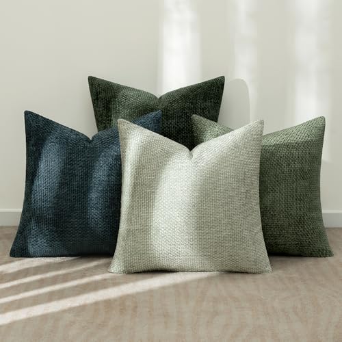 MIULEE Soft Decorative Chenille Pillow Covers Green Navy 20x20 Pack of 4 - Image 3