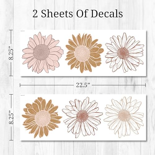 Boho Sunflower Wall Decals - Set of 6 7" Vinyl Flower Room Decor Peel and Stick Removable Floral Stickers for Nursery Bedroom Bathroom - Image 4