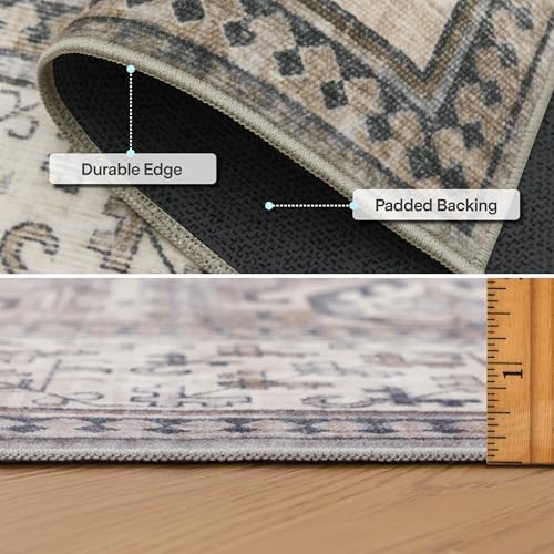 ReaLife Rugs Machine Washable Area Rug - Living Room Bedroom Bathroom Kitchen Entryway Office - Padded Low Pile Stain Resistant Premium - Boho Farmhouse Vintage - Paz - Beige Gray Ivory 2'6" x 6' - Image 5