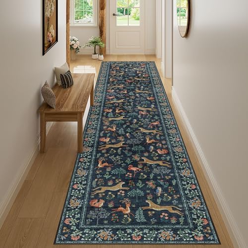 DUKINO 2.6x12 Hallway Runner Rug, Washable Animal Rug Non Slip, Navy Blue - Image 6