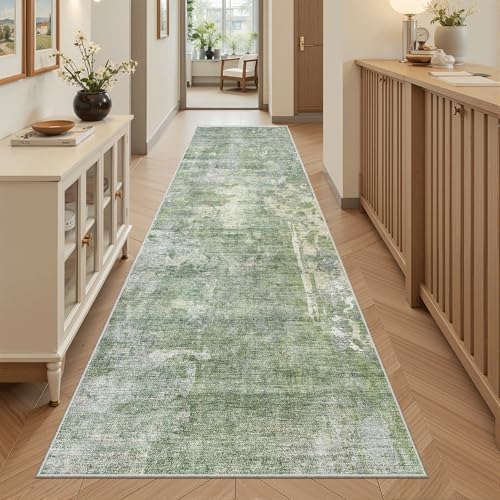 Soalmost Runner Rug 2'6"x8' Kitchen Hallway Runners Abstract Green/Ivory by Soalmost