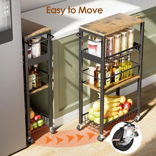 Slim Rolling Storage Cart, 4 Tier Narrow Storage Cart, 9.1in(W) - Image 3