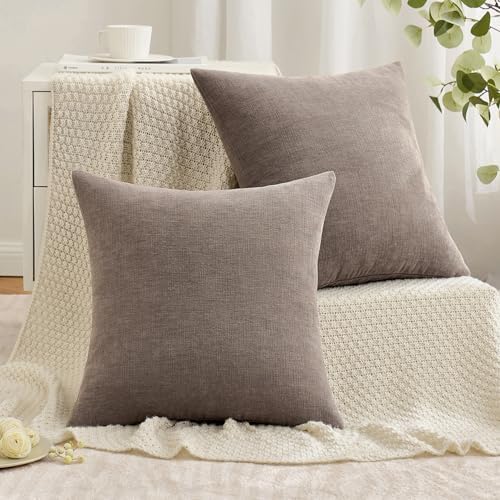 MIULEE Brown Chenille Couch Throw Pillow Covers, 18x18 - Image 4
