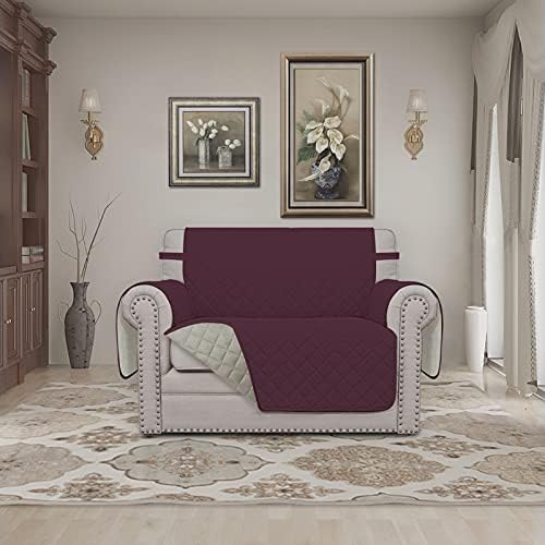 Easy-Going Reversible Couch Cover, Oversized Chair, Wine/Beige - Image 2