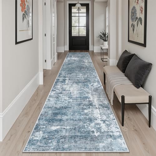 Soalmost Abstract Runner Rug 2x12 Hallway Kitchen Runners Blue/Grey - Image 4
