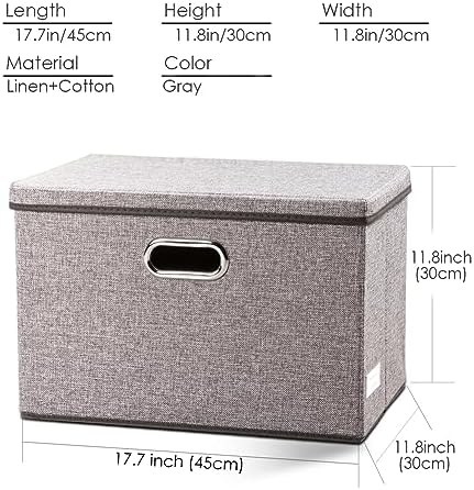 PRANDOM Large Foldable Storage Bin with Lid [1-Pack] Linen Fabric Decorative Storage Box Organizer Containers Basket Cube with Handles Divider for Bedroom Closet Office Living Room (17.7x11.8x11.8) - Image 5