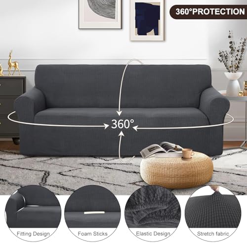 U-NICE HOME Stretch Couch Cover Slipcover for 3 Cushion Sofa, Dark Grey - Image 4