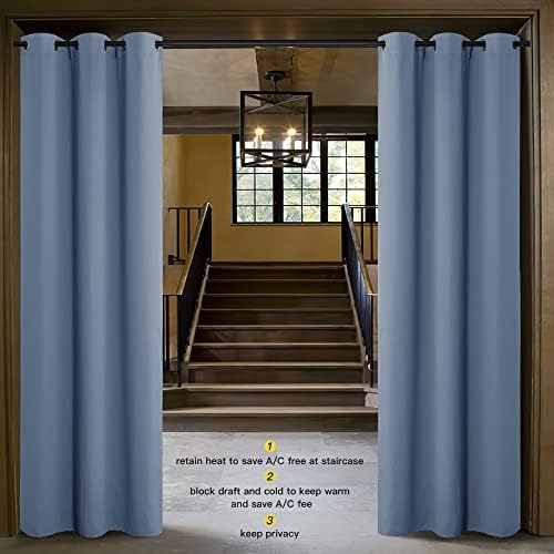 NICETOWN Curtains & Drapes for Door Tapestry, Sound Noise Canceling Room Darkening Replacement Makeshift Curtains for Bathroom Pantry Bedroom Closet (Stone Blue, 1 Panel, 5ft Wide x 12ft Long) - Image 2