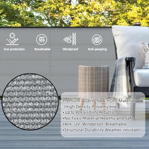 SUNLAX 3'x16' Grey Balcony Privacy Screen Fence Windscreen 90% UV Block - Image 2