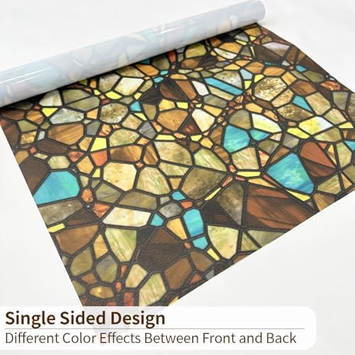 funlife Original Hand-Drawn Privacy Stained Glass Window Film, Single Sided Static Cling Window Cling Suitable for Entryway, Reusable Glass Door Decor, Yellowish-Brown Cobblestones, 16.93"x118" - Image 6