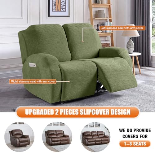 VANSOFY Stretch Recliner Loveseat Cover, Slipcover, Army Green, 2 Seater - Image 6