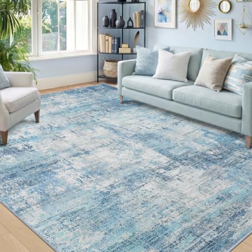 RELEANY Washable 5'x7' Abstract Area Rug for Living Room Teal Blue by RELEANY
