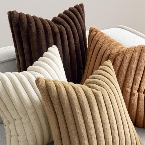 MIULEE Faux Fur Plush Decorative Throw Pillow Covers 18x18, Brown - Image 6