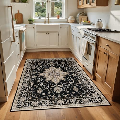 RELEANY Washable Area Rug, 4'x6', Black/Neutral - Image 4